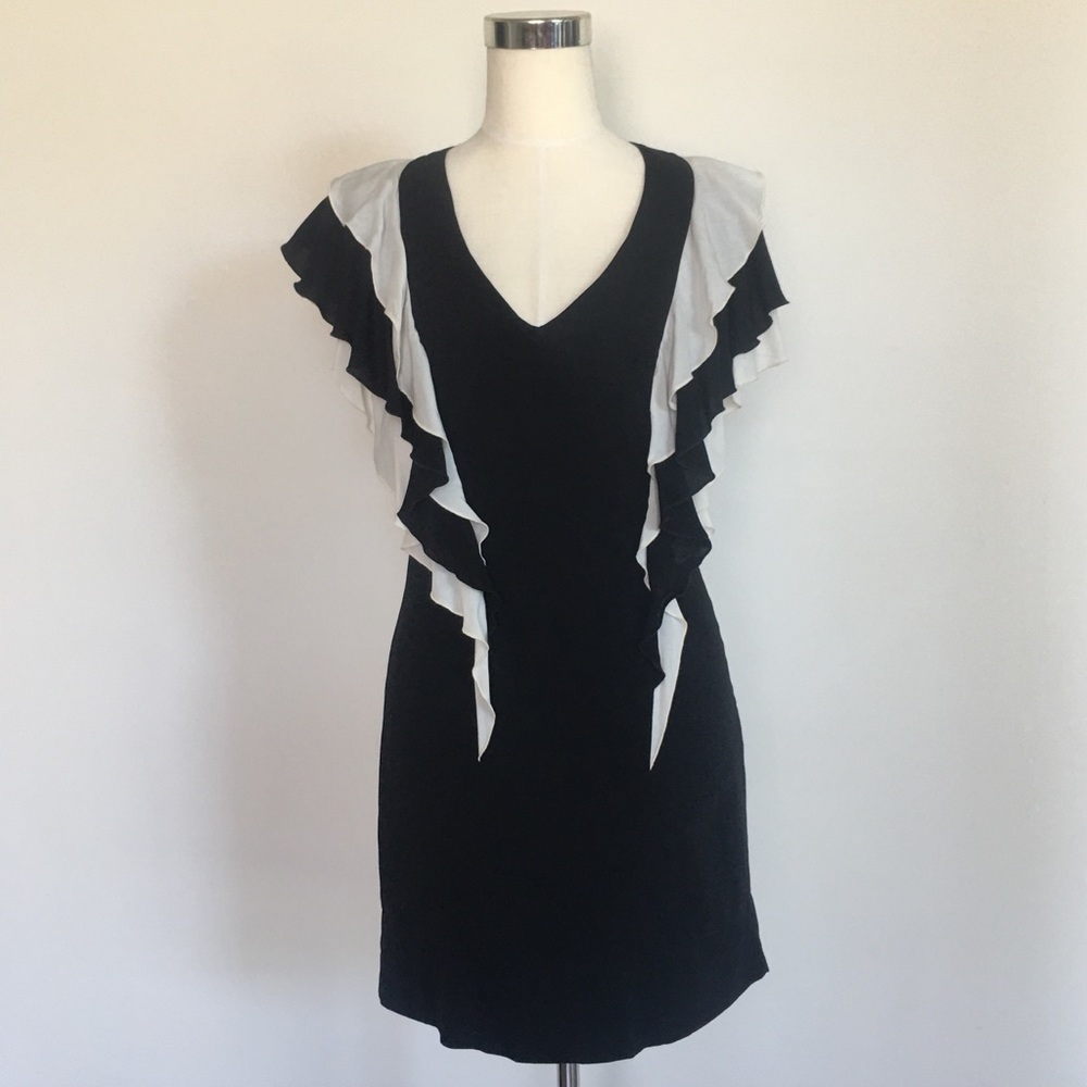 Little Black Party Cocktail Ruffle Sleeve Mini Dress
